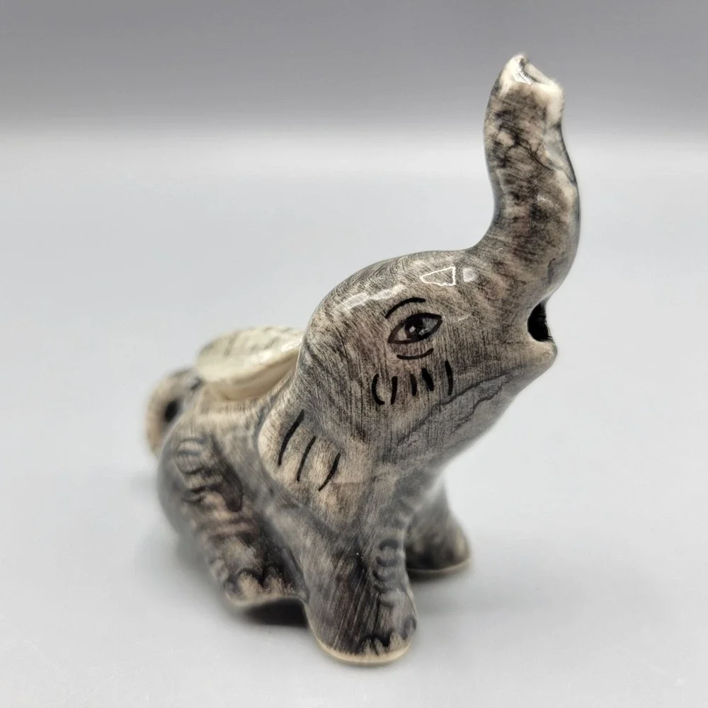 Miniature Ceramic Elephant Figurine With Lid Home Shelf Decor 2.25